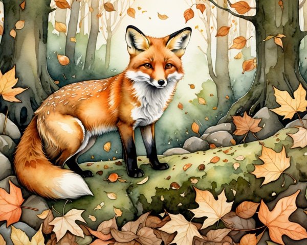 Red Fox on Mossy Log in Serene Autumn Forest