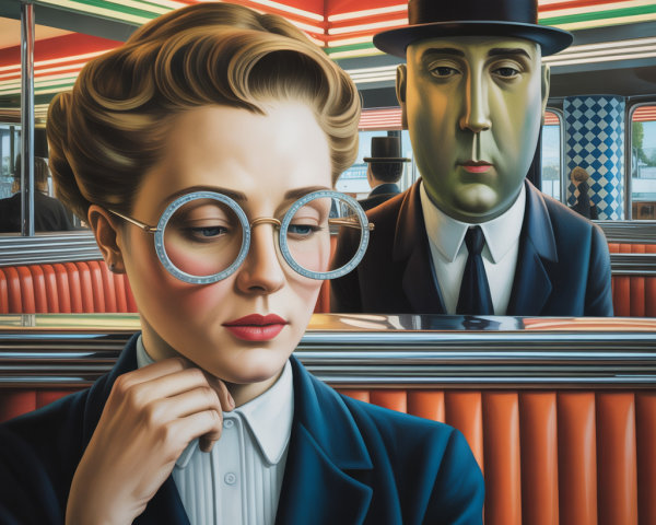 Retro Diner Scene with Vintage Characters and Lighting