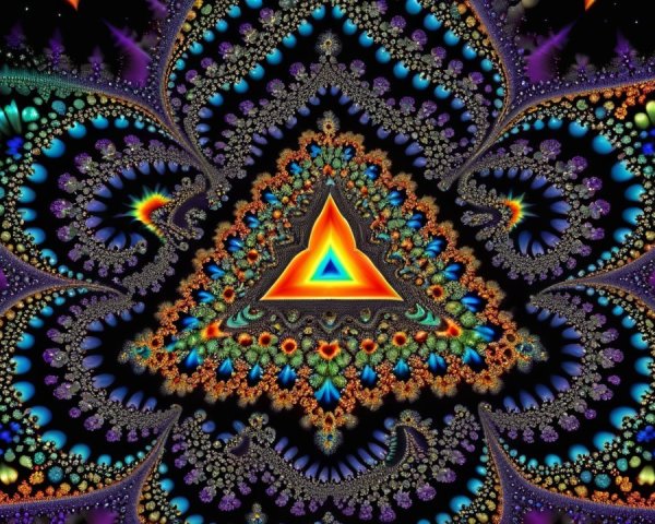 Psychedelic Fractal Mandala with Central Triangle Design