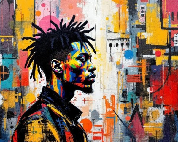 Vibrant Stylized Portrait with Bold Colors and Shapes