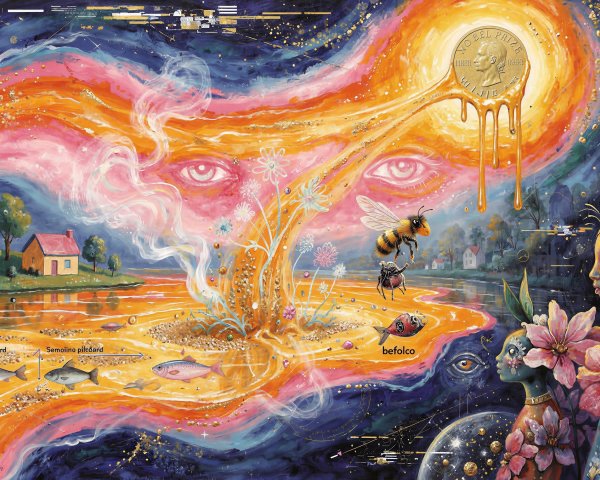 Surrealist Painting of Mystical Landscape with Eyes