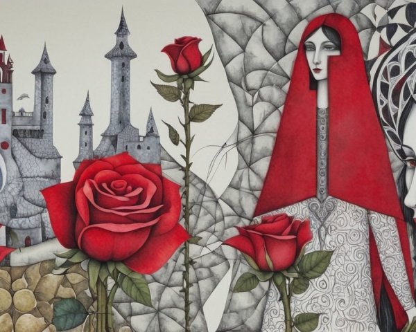 Surreal Landscape with Castle and Thoughtful Woman