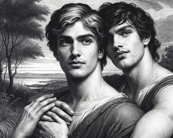 Intimate Black and White Artwork of Two Young Men
