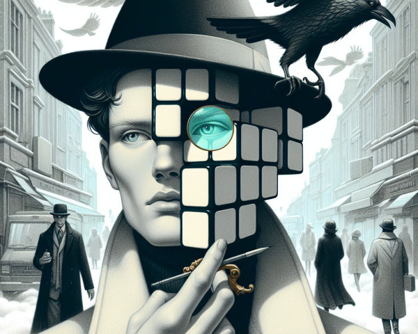 Surreal Scene of Young Man with Rubik's Cube Face