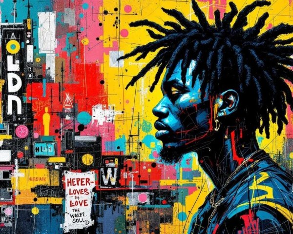 Vibrant Mural of Young Man with Abstract Background