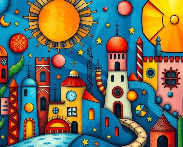 Whimsical Cityscape with Abstract Buildings and Colors