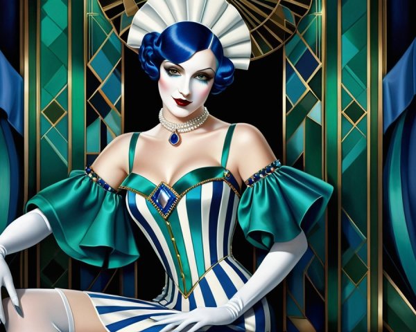 Glamorous Woman in Form-Fitting Striped Dress