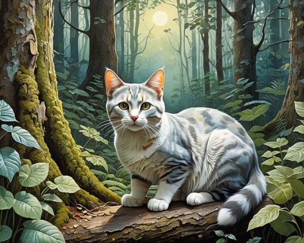 Gray Tabby Cat in Enchanted Forest Setting