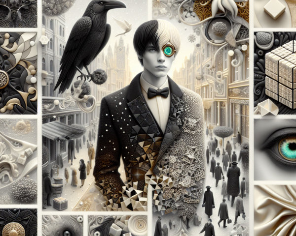 Surreal Monochrome Collage with Geometric Patterns