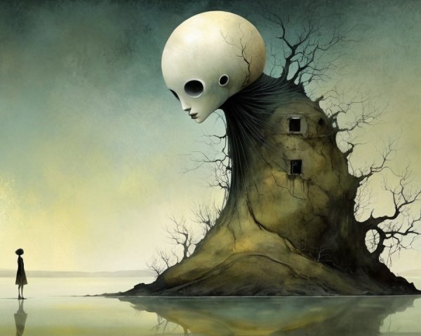 Surreal Landscape with Towering Figure and Child