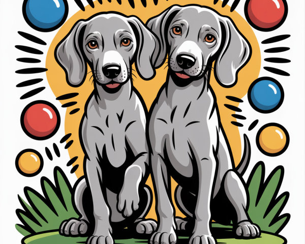 Playful gray puppies on vibrant green grass