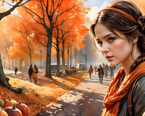 Young Woman in Autumn Setting with Vibrant Foliage