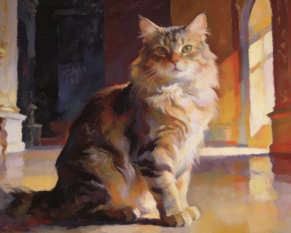 Golden and Brown Tabby Cat in Luxurious Hall Setting