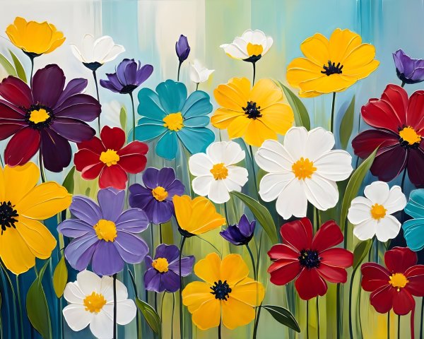 Vibrant Abstract Floral Painting with Colorful Blooms