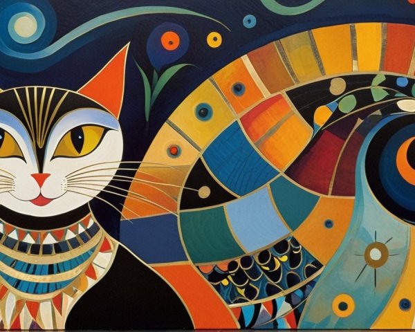 Vibrant Stylized Cat with Intricate Patterns and Colors