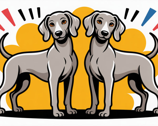 Cartoon Gray Dogs on Bright Yellow Background