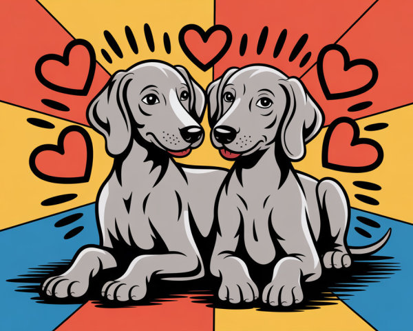 Stylized Gray Dogs Surrounded by Geometric Patterns