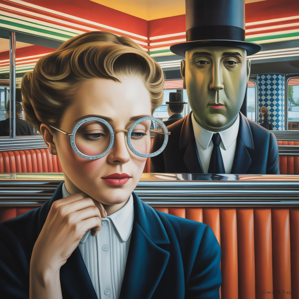 Retro Diner Scene with Vintage Characters and Lighting