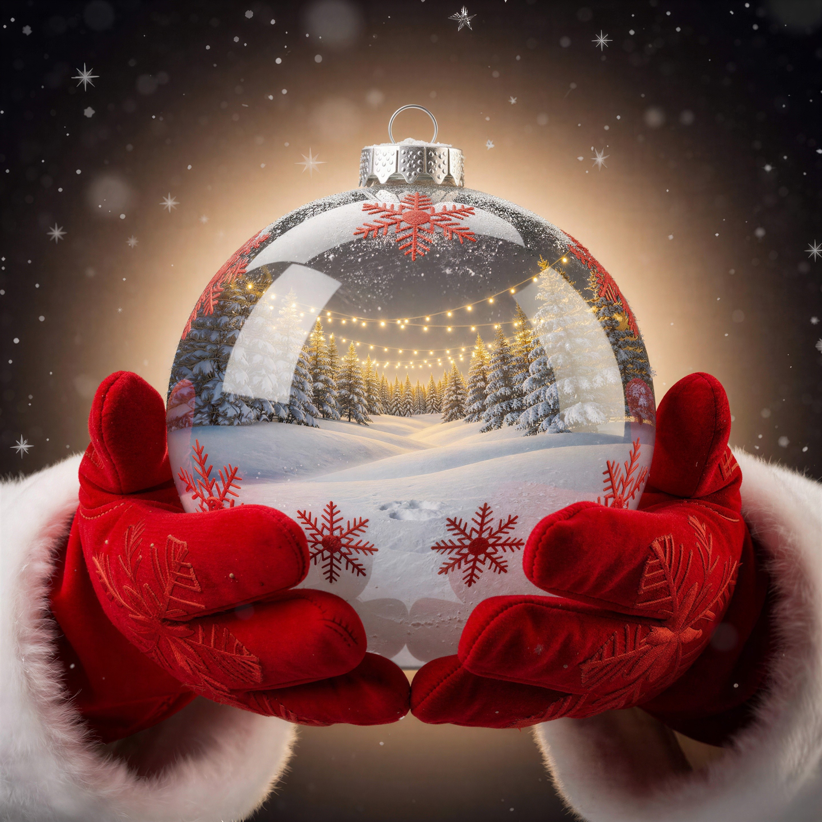 Christmas Ornament with Winter Landscape in Hands
