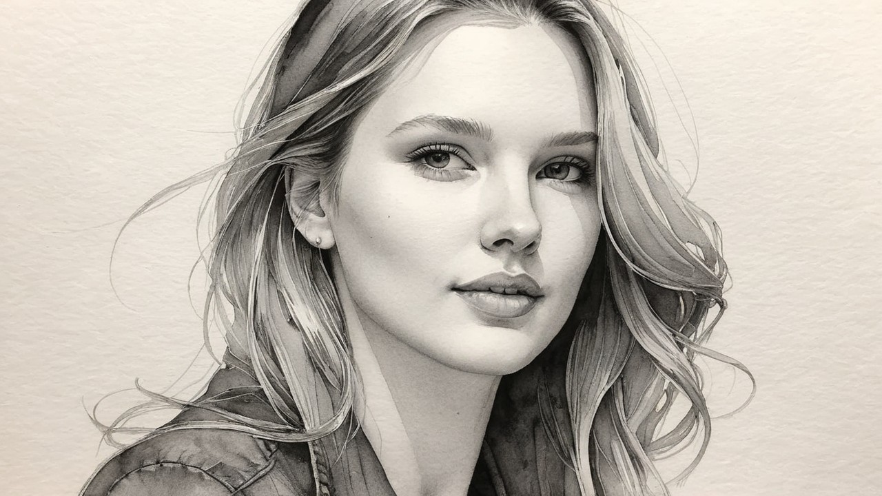 Monochromatic Portrait of a Young Woman with Blonde Hair