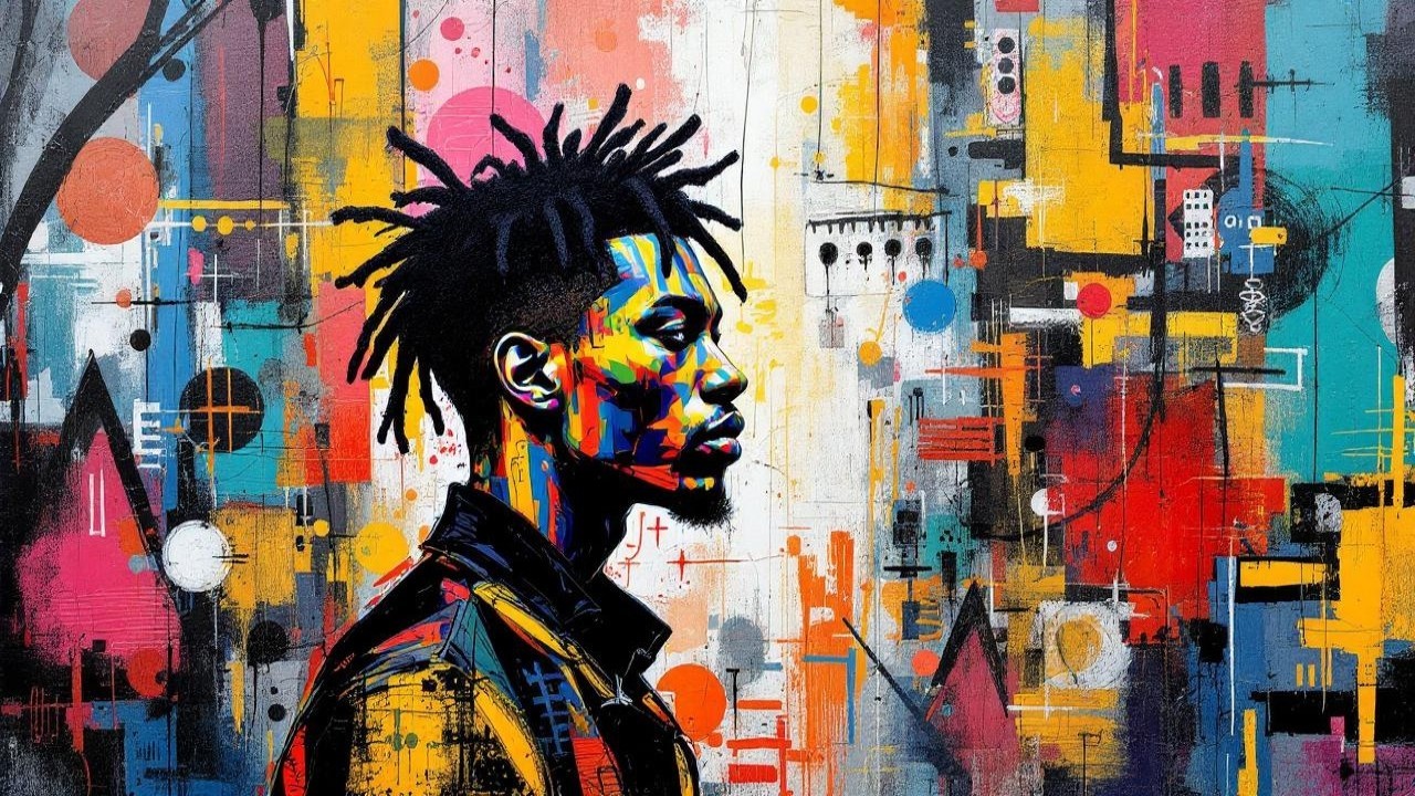 Vibrant Stylized Portrait with Bold Colors and Shapes