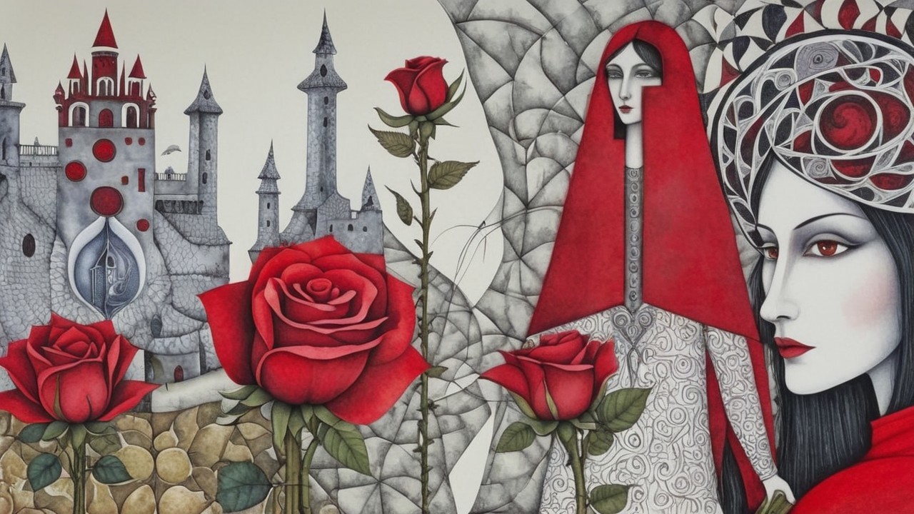 Surreal Landscape with Castle and Thoughtful Woman