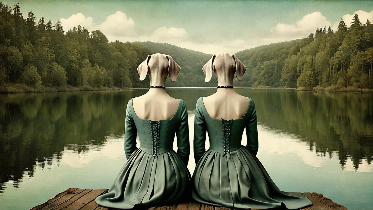 Figures with Dog Heads by a Serene Lake