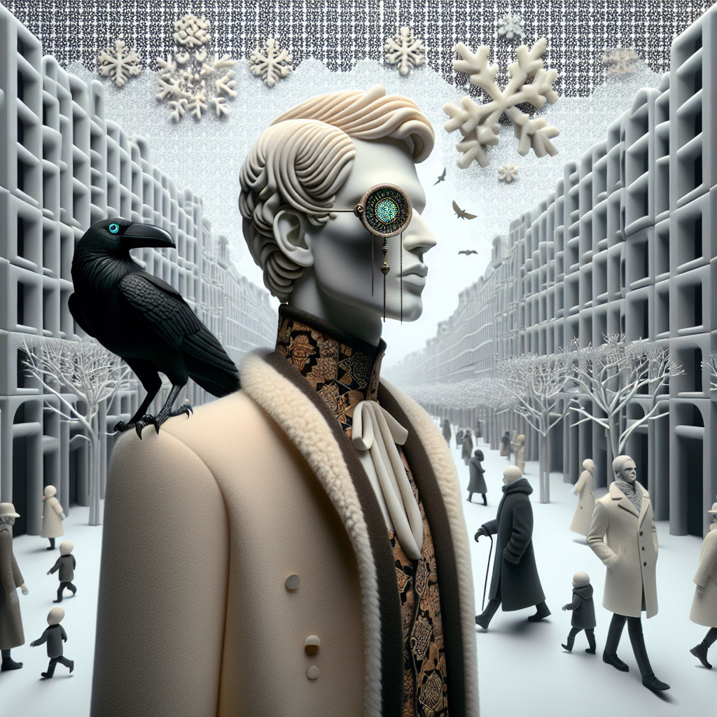 Surreal Scene of Stylish Figure in Dreamlike Cityscape