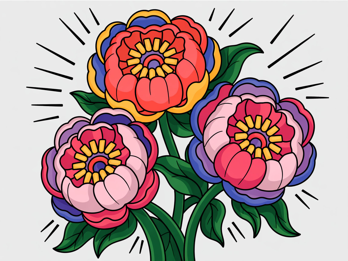 Vibrant Illustration of Three Stylized Flowers