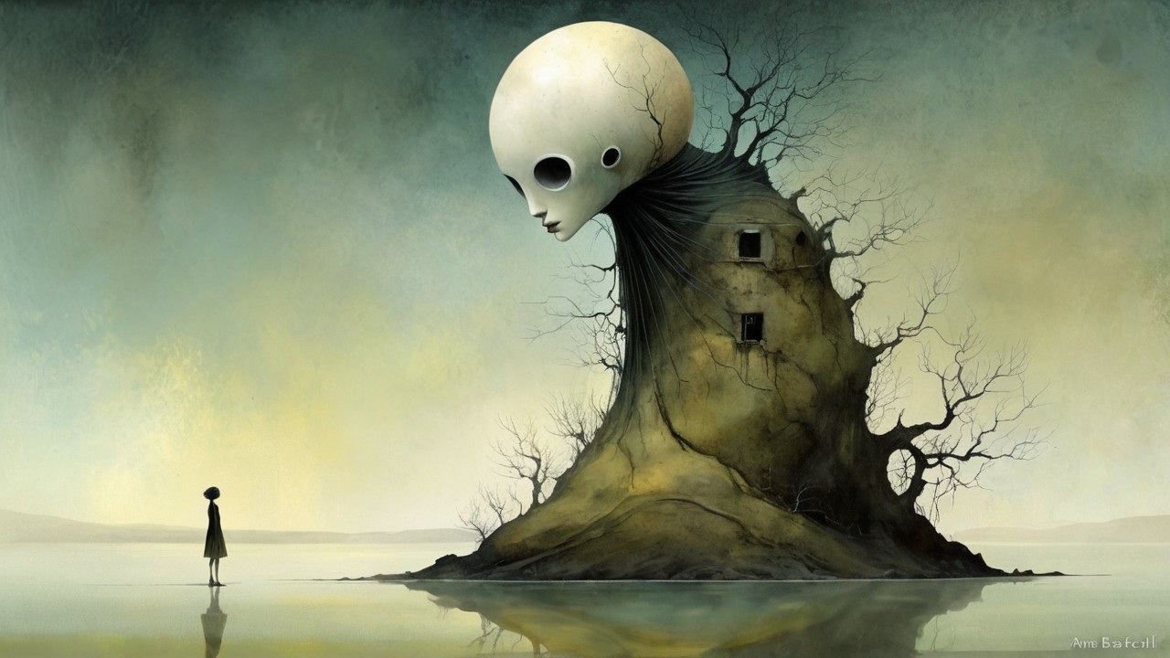 Surreal Landscape with Towering Figure and Child