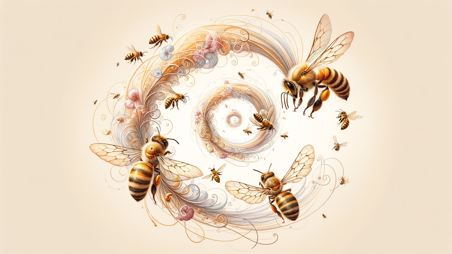Whimsical Design with Bees and Pastel Flowers