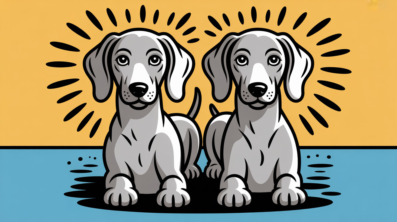 Cartoon Dogs with Gray Fur on Bright Yellow Background