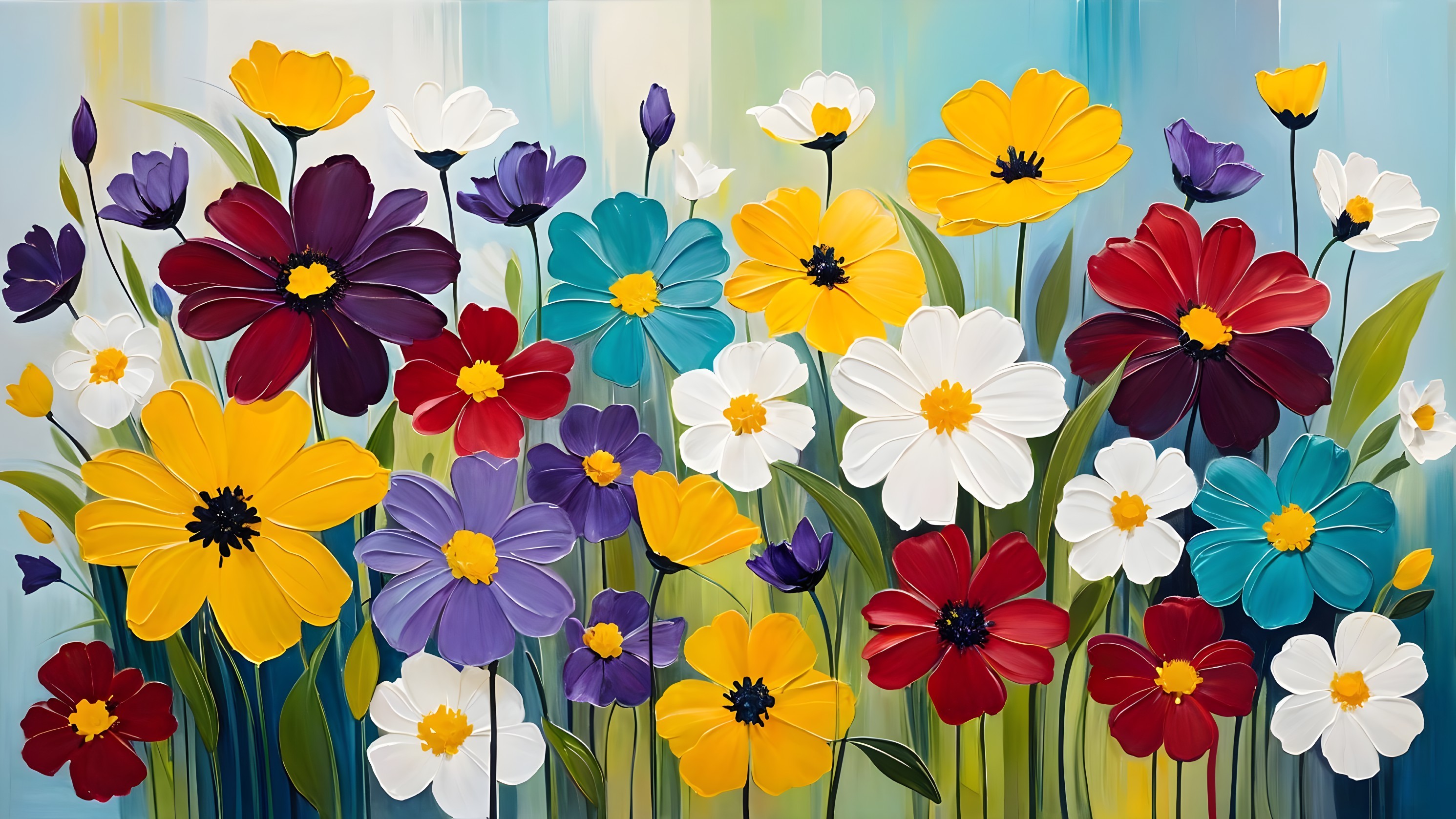 Vibrant Abstract Floral Painting with Colorful Blooms