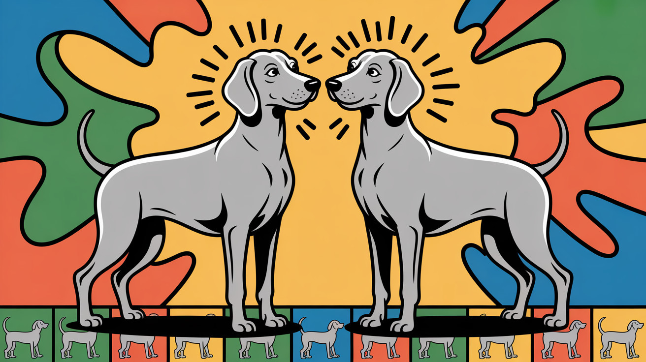 Stylized Gray Dogs with Colorful Background Design