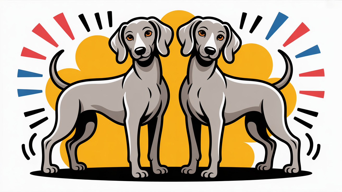 Cartoon Gray Dogs on Bright Yellow Background