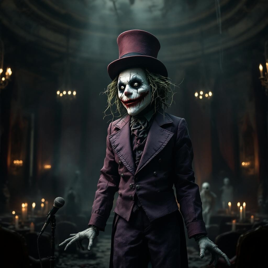 Sinister Figure in Dark Purple Suit and Top Hat