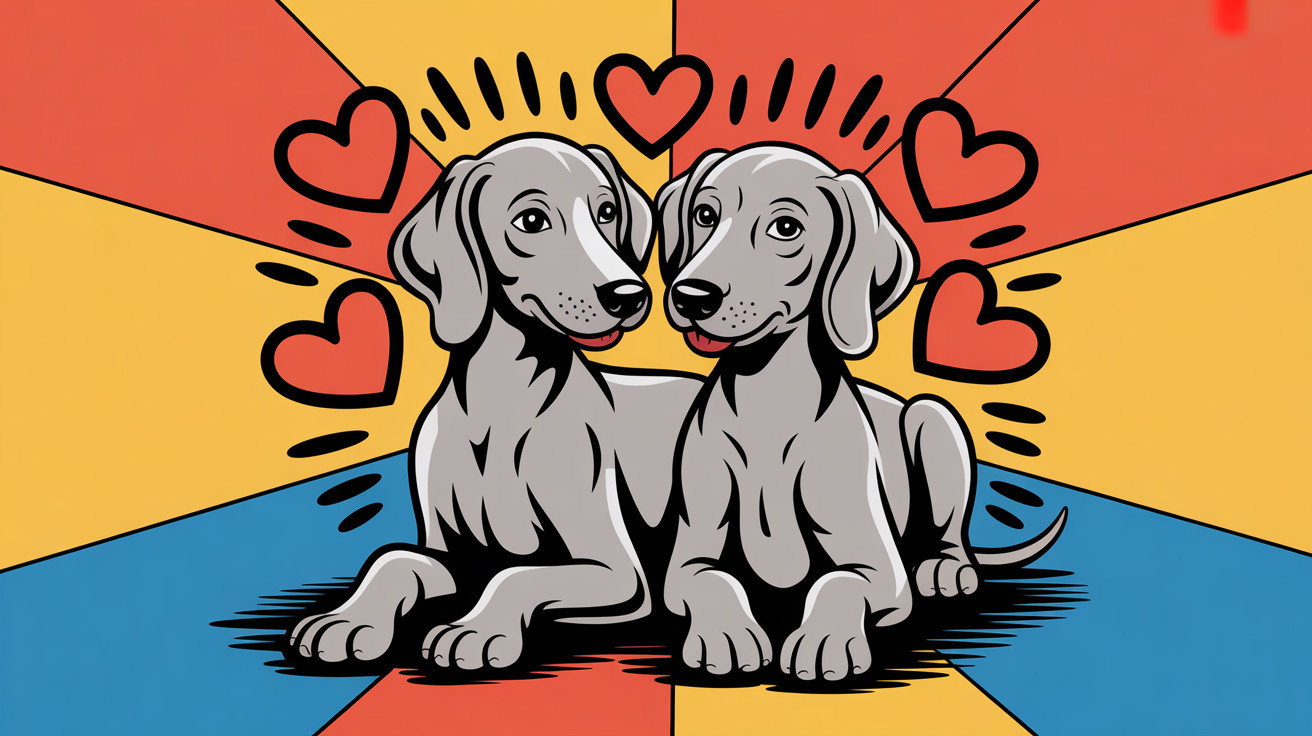 Stylized Gray Dogs Surrounded by Geometric Patterns