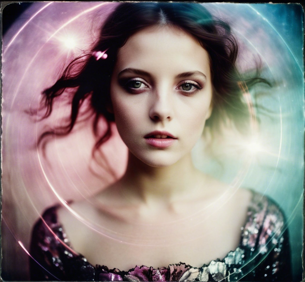 Young woman with expressive eyes in dreamy setting