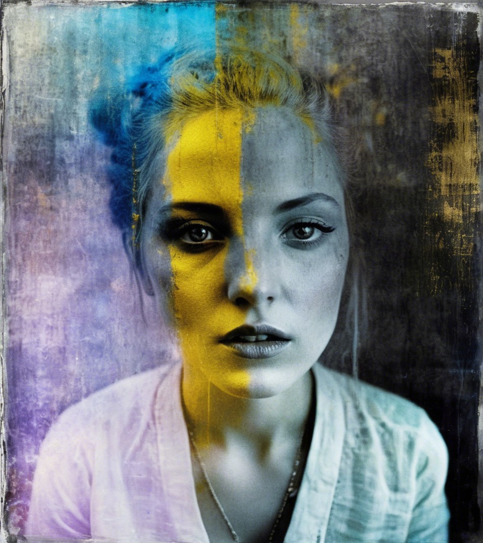 Close-Up Portrait of a Young Woman with Artistic Colors