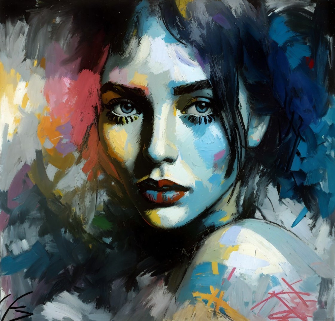 Dramatic Pop Art Painting of a Young Woman's Portrait