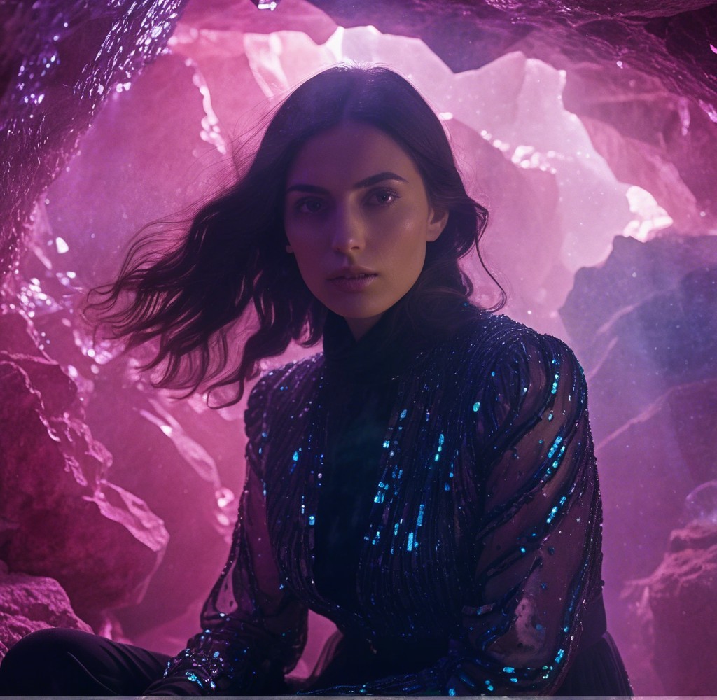 Portrait of a Woman in a Mystical Cave Setting