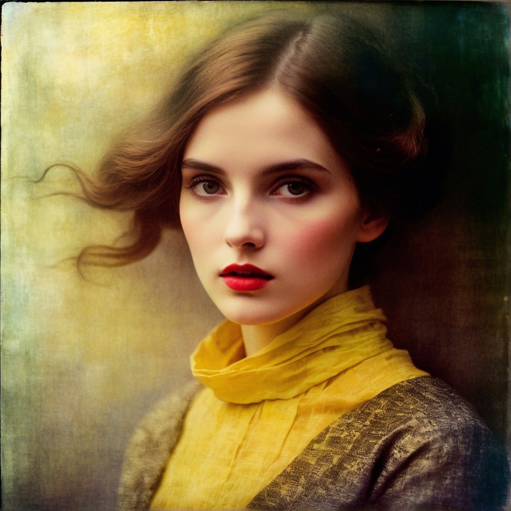 Portrait of a young woman with wavy hair and scarf