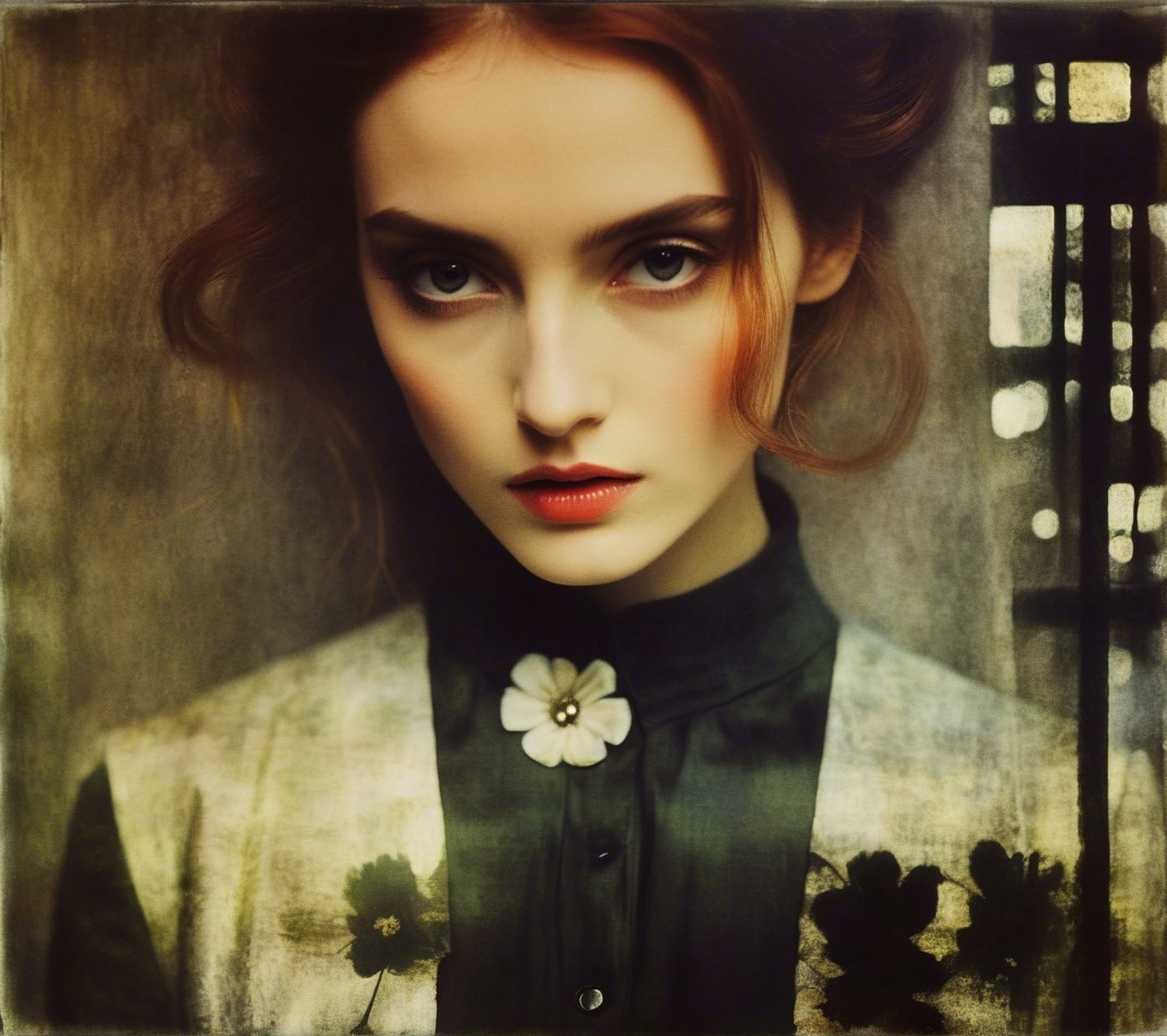 Portrait of a Young Woman with Red Hair and Floral Blouse