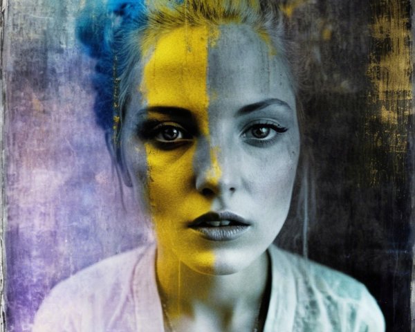 Close-Up Portrait of a Young Woman with Artistic Colors