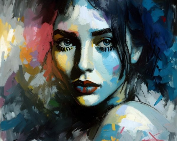Dramatic Pop Art Painting of a Young Woman's Portrait