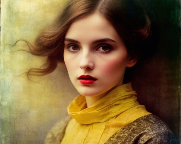 Portrait of a young woman with wavy hair and scarf