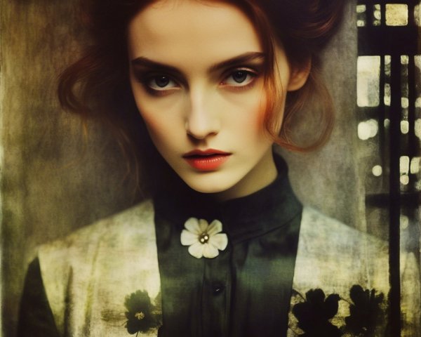 Portrait of a Young Woman with Red Hair and Floral Blouse