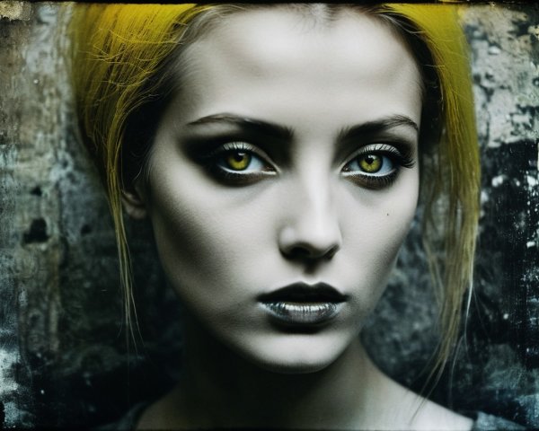 Portrait of a Young Woman with Yellow Hair and Makeup
