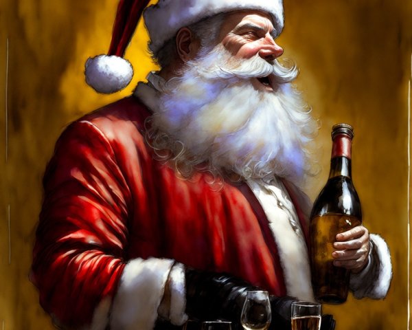 Oil Painting of Santa Claus with Amber Liquor
