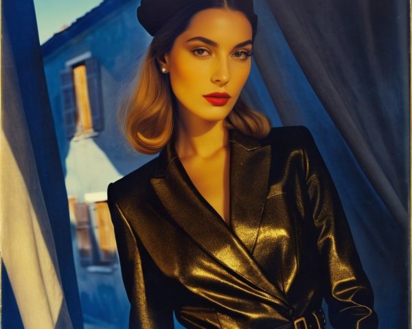 Glamorous Woman in Metallic Gold Blazer with Elegance